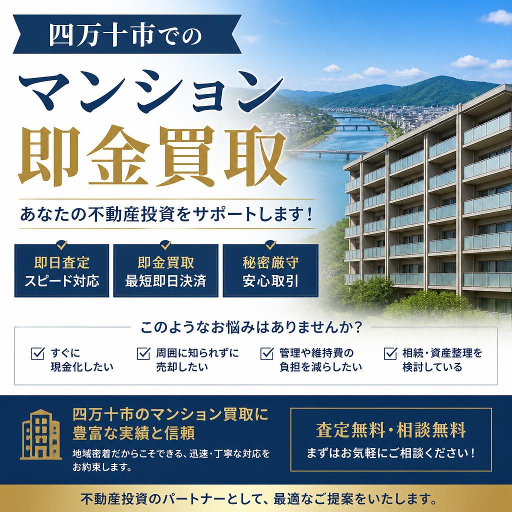 四万十市でのマンション即金買取、あなたの不動産投資をサポートします！